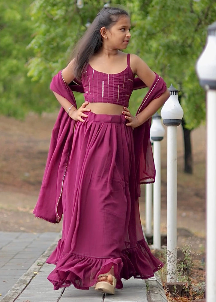 Wine Faux Georgette Lehenga