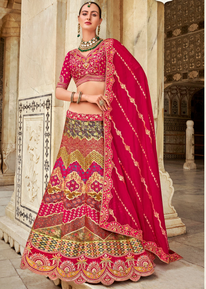 Raspberry Pink Banarasi Silk Lehenga Choli with Zarkan, Sequence and Thread Work