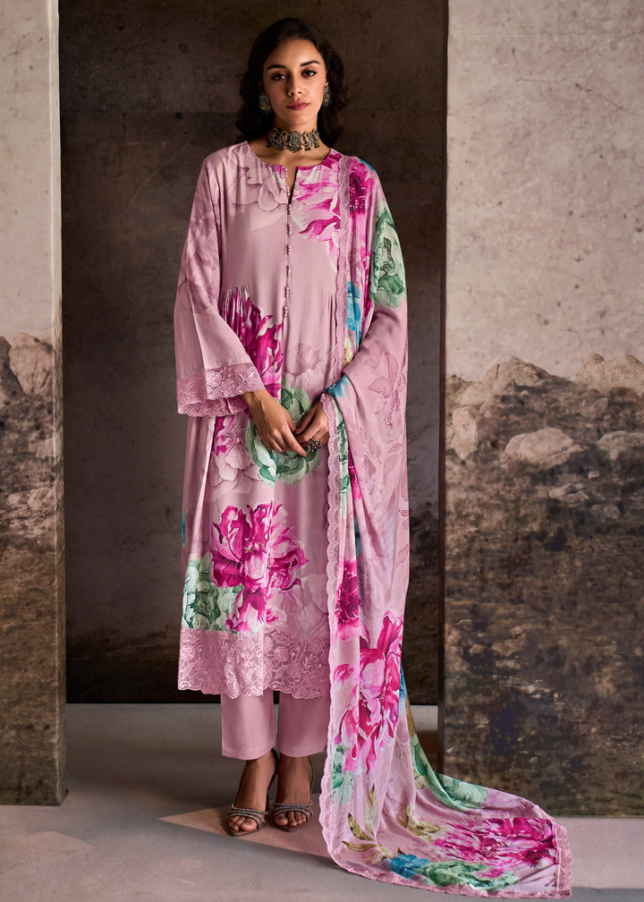 Pink Pure Muslin with Digital Print Salwar Suit