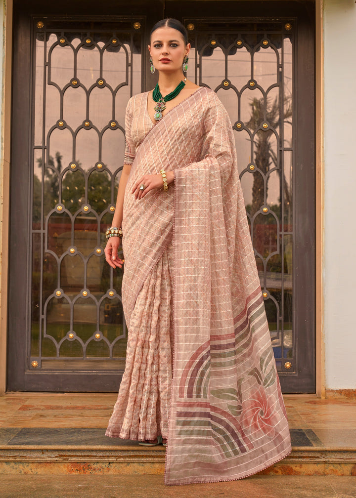 Pastel Pink Pure Tissue Silk Saree