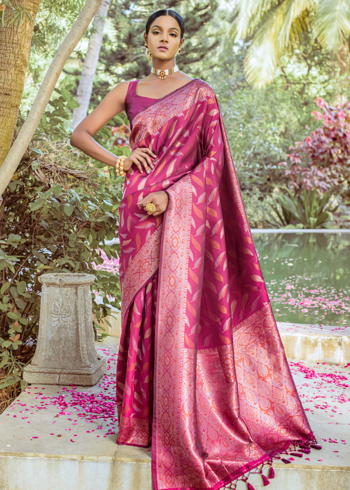 Magenta Pink Zari Woven Silk Saree