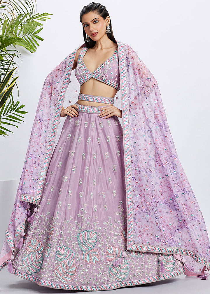 Helio Purple Chiffon Lehenga Choli with Sequins & Thread Embroidery work