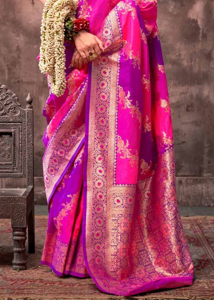 Pink & Purple Rangkaat Handloom Silk Saree