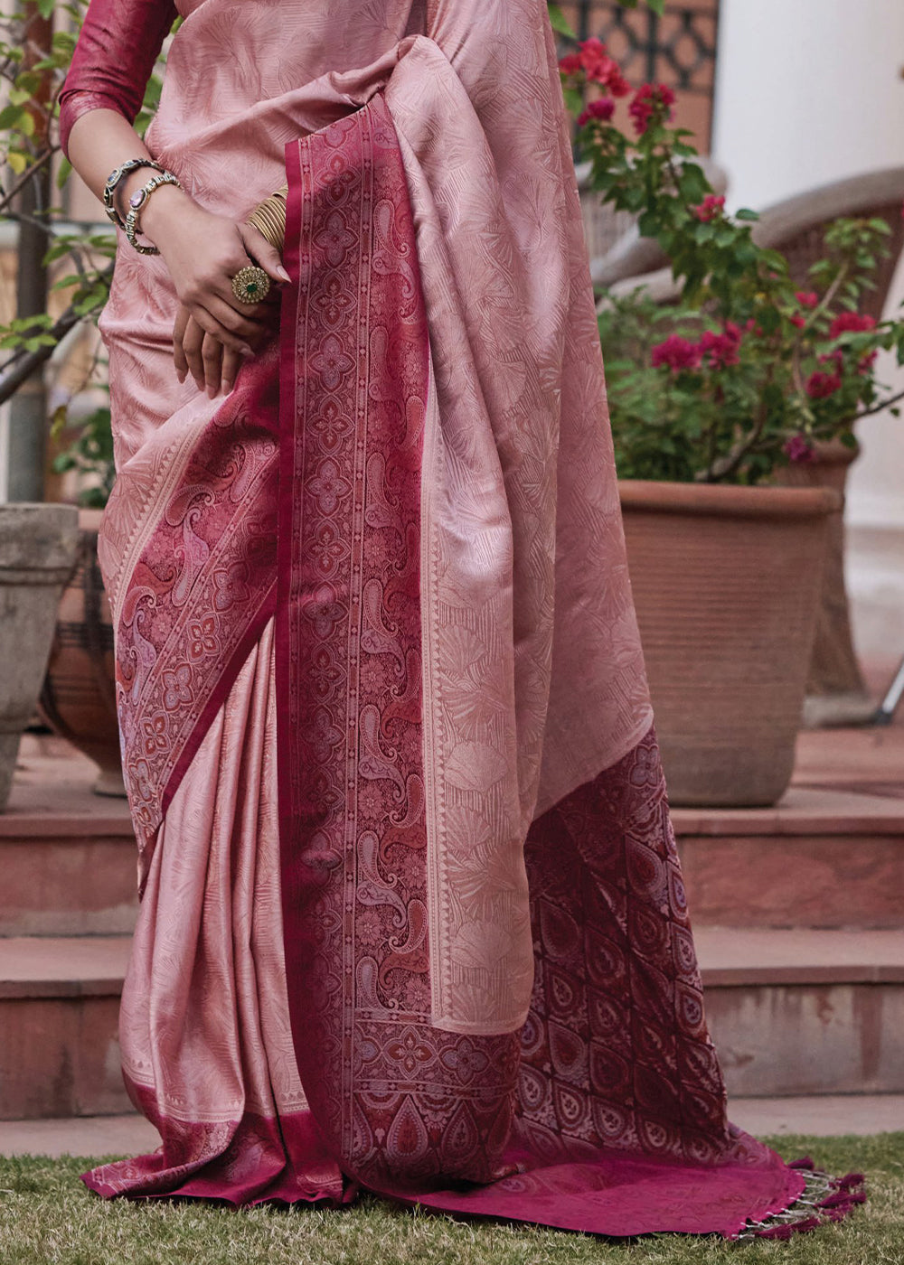 Shades Of Pink Designer Satin Silk Saree