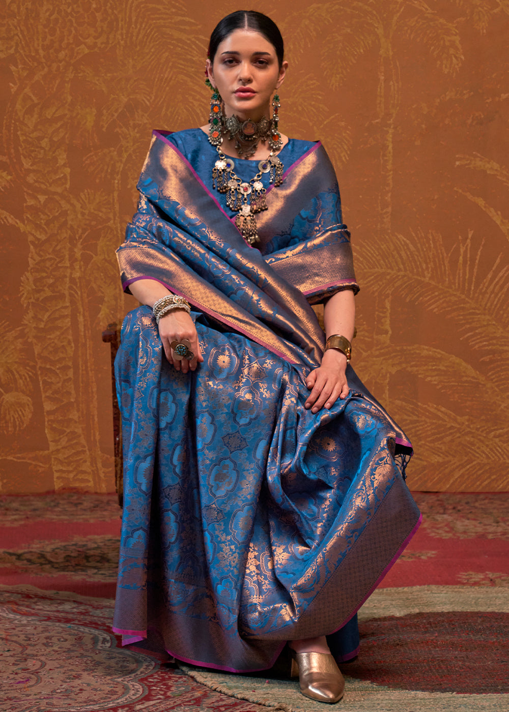 Cobalt Blue Handloom Woven Designer Silk Saree