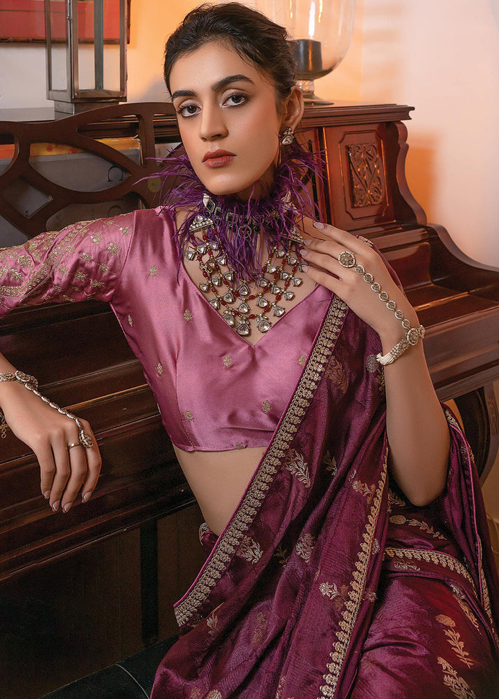 Shades Of Purple Embroidered Viscose Satin Saree