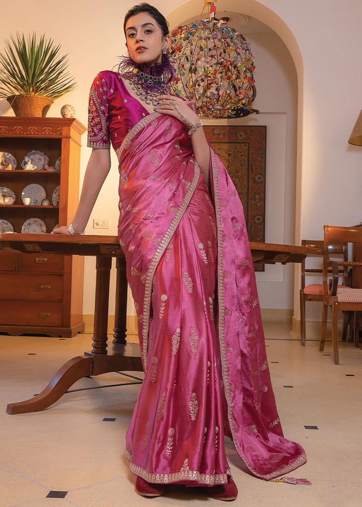 Shades Of Pink Embroidered Viscose Satin Saree