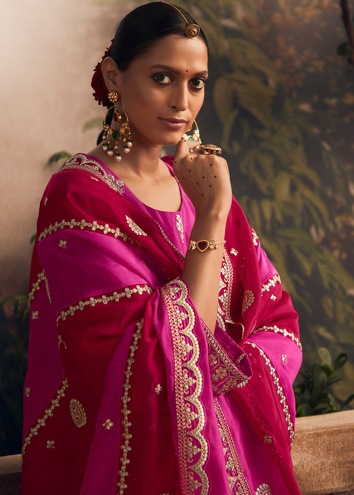 Magenta Pink Silk Salwar Suit with Intricate Embroidery work