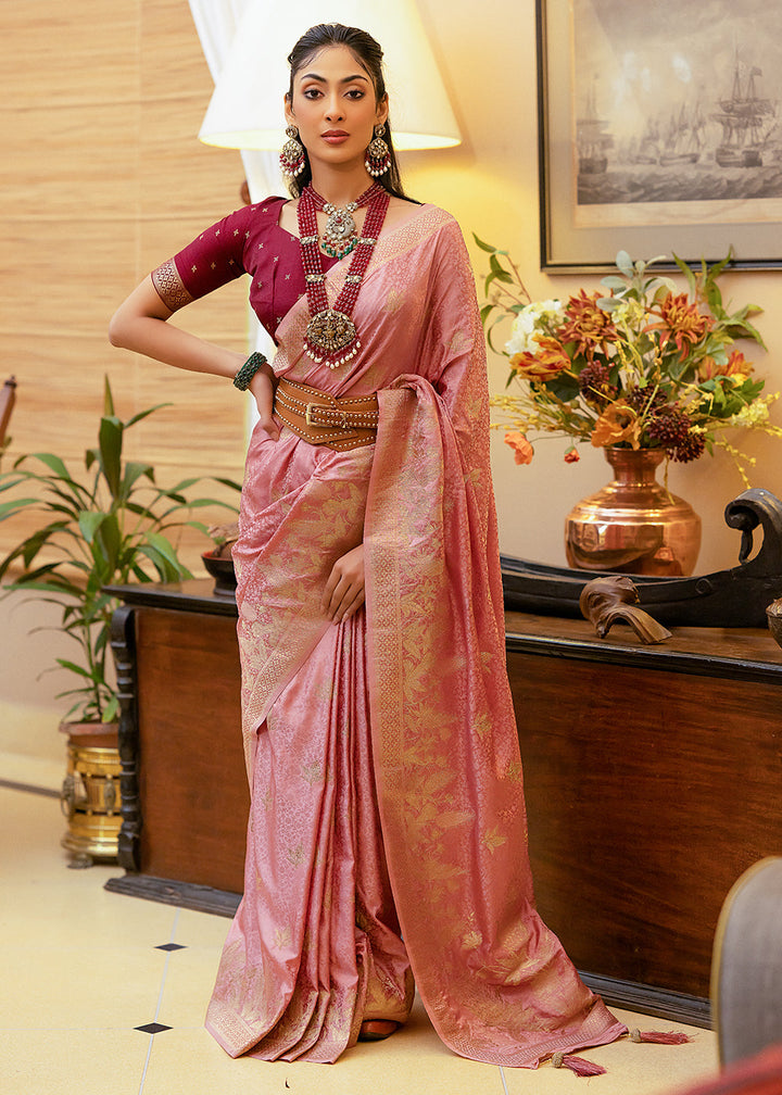 Ballerina Pink Woven Satin Silk Saree