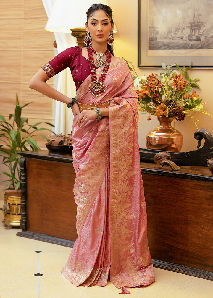 Ballerina Pink Woven Satin Silk Saree