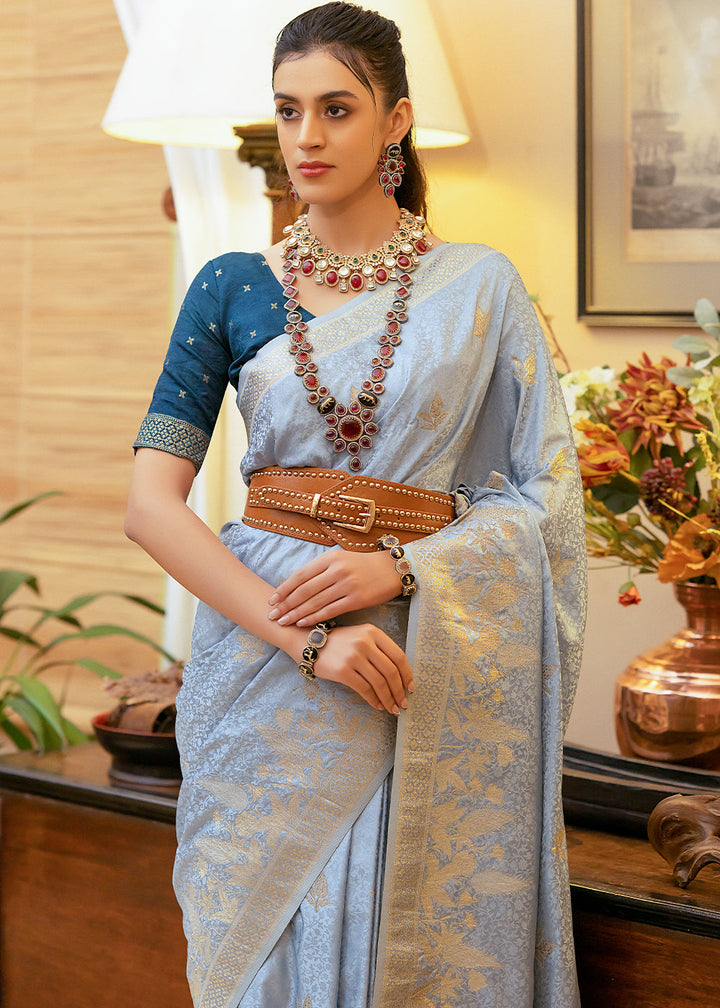 Whisper Grey Woven Satin Silk Saree