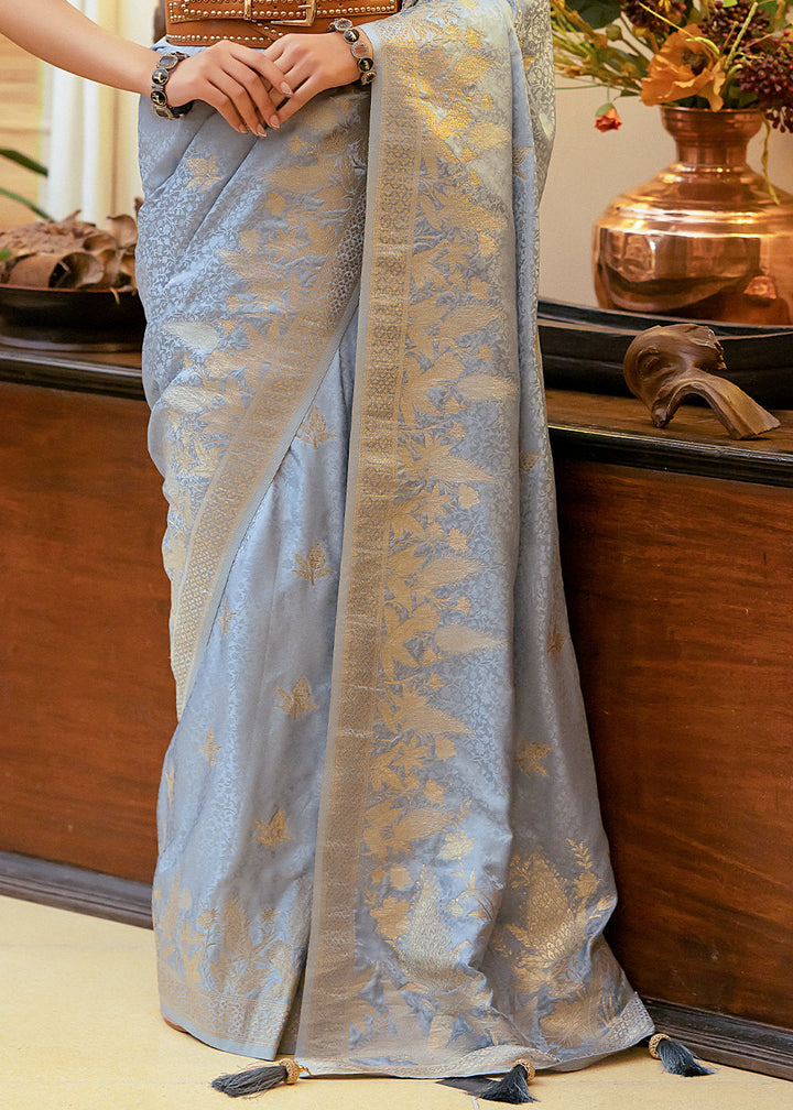 Whisper Grey Woven Satin Silk Saree