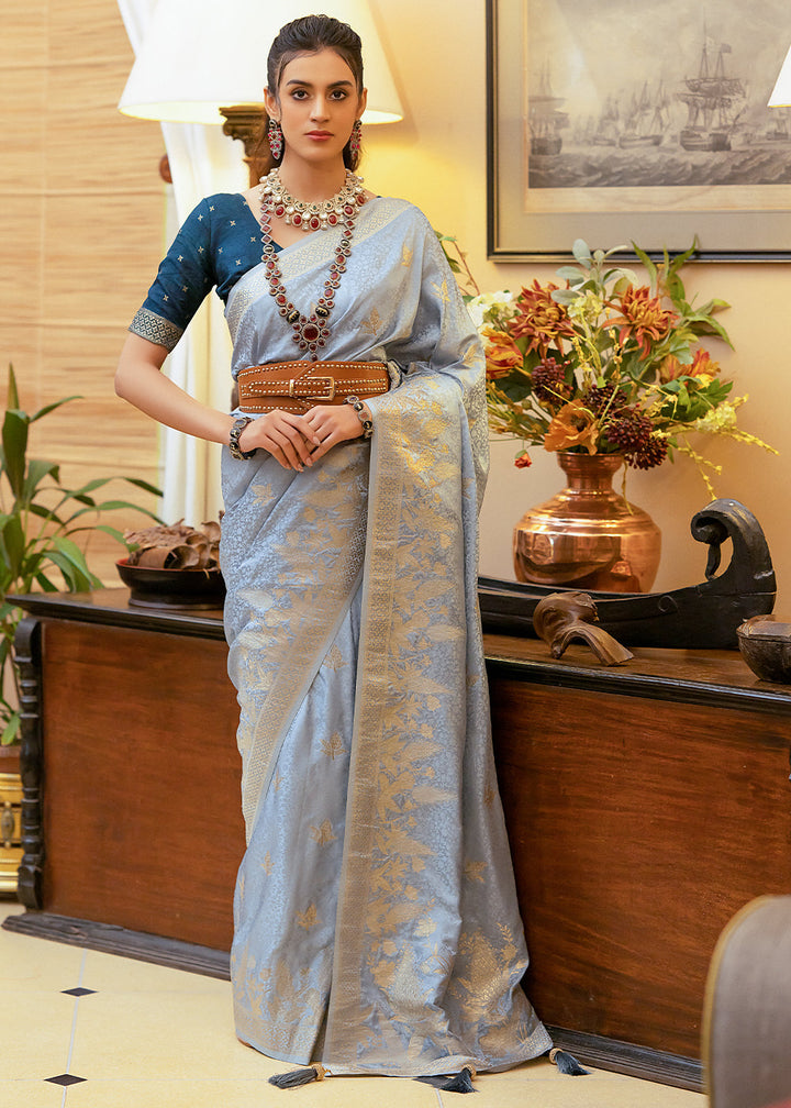 Whisper Grey Woven Satin Silk Saree