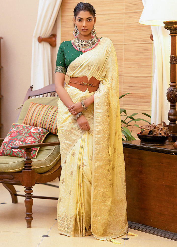 Light Yellow Woven Satin Silk Saree