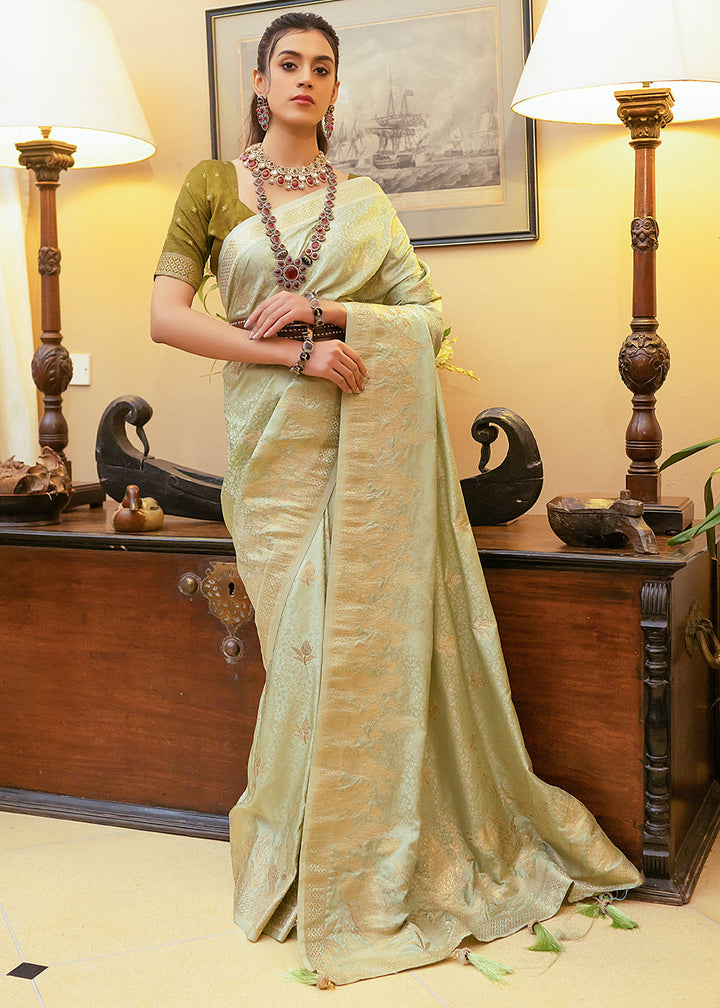 Sage Green Woven Satin Silk Saree