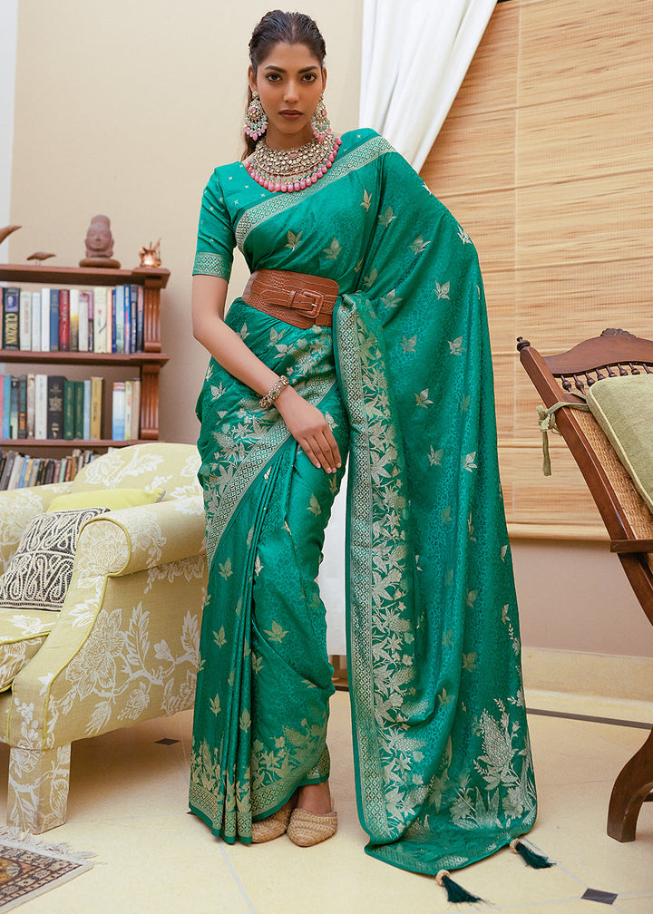 Jade Green Woven Satin Silk Saree