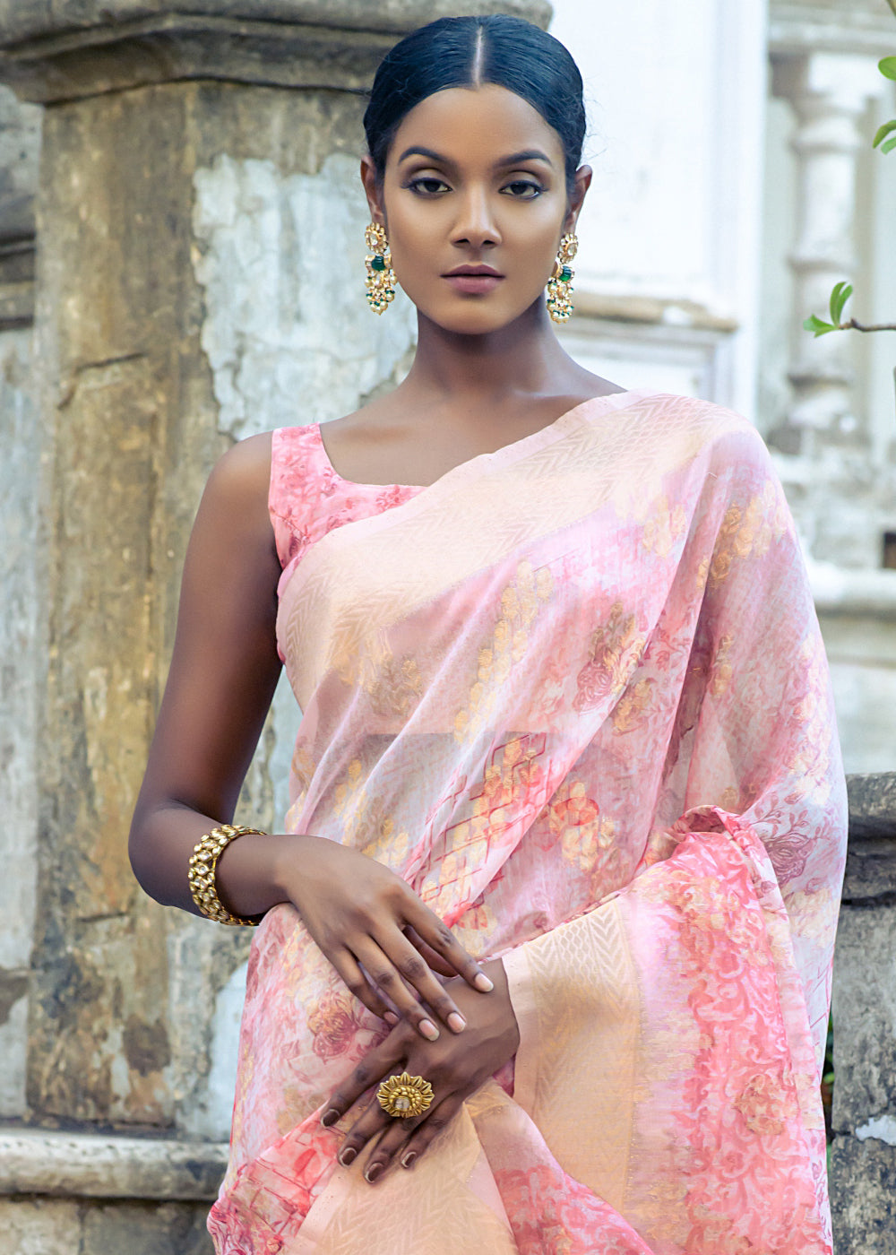 Shades Of Pink Floral Printed Silk Saree