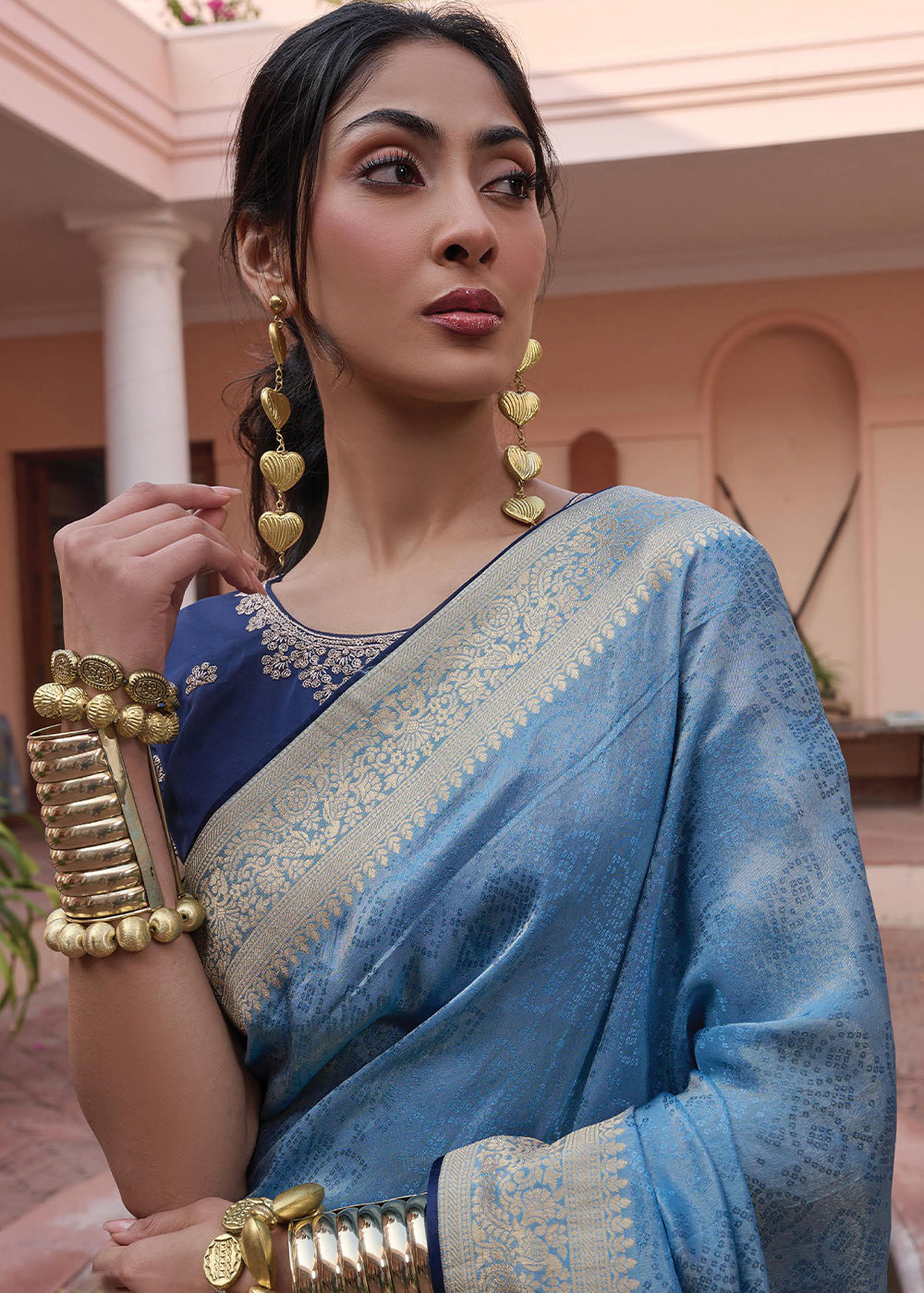 Dodger Blue Woven Viscose Tissue Saree