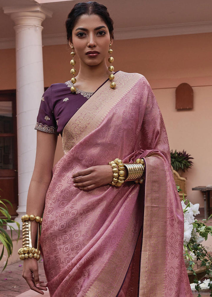 Brink Pink Woven Viscose Tissue Saree