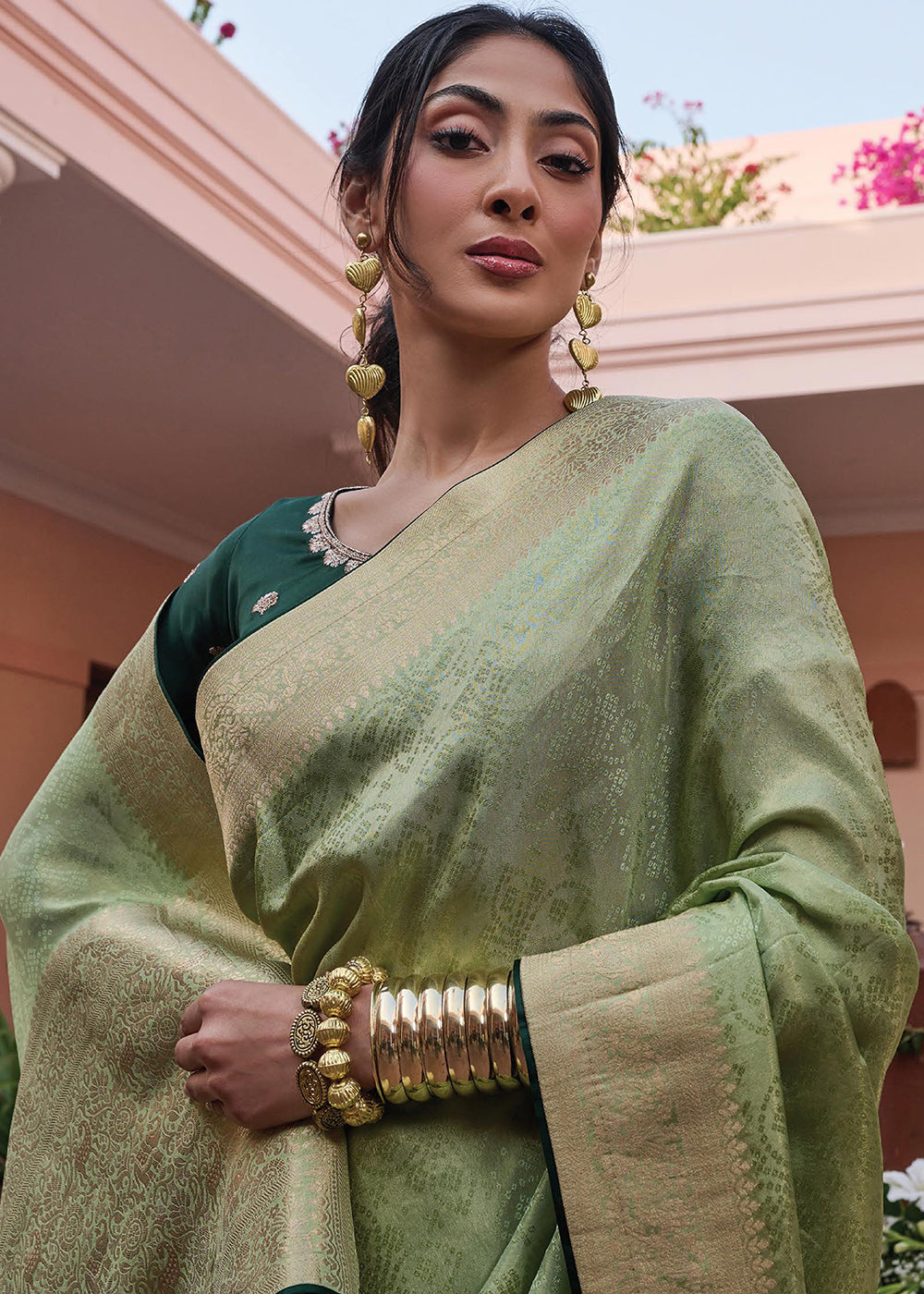 Pastel Green Woven Viscose Tissue Saree