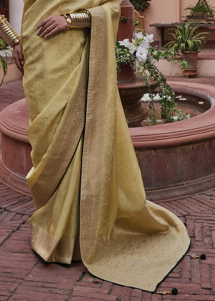 Crayola Lemon Yellow Woven Viscose Tissue Saree