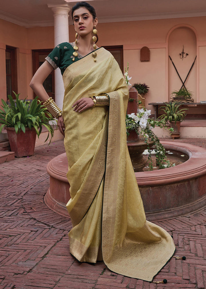 Crayola Lemon Yellow Woven Viscose Tissue Saree