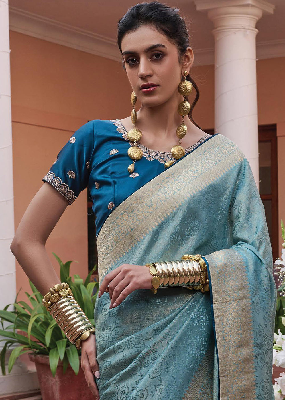 Light Blue Woven Viscose Tissue Saree