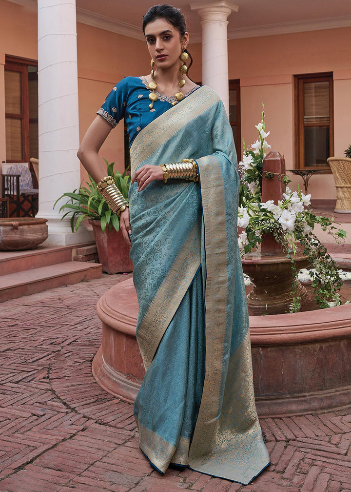 Light Blue Woven Viscose Tissue Saree