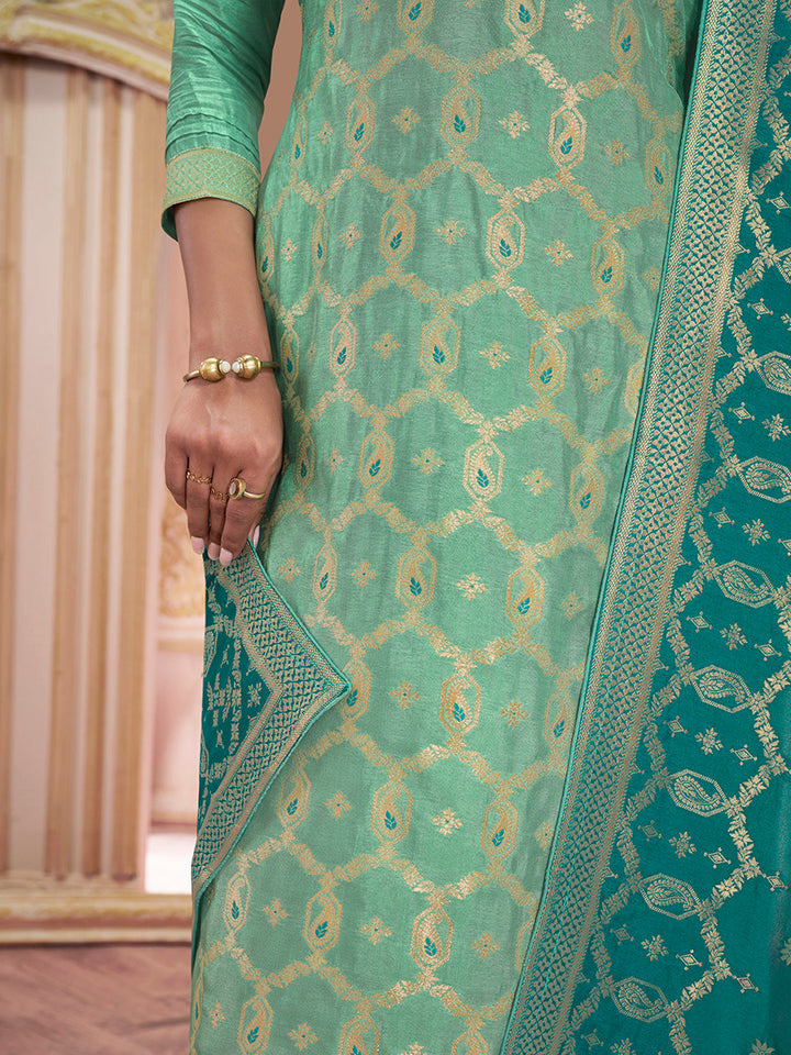 Sea Green Meena Dola Silk Jacquard Kurta with Santoon Trouser and Dola Jacquard Dupatta