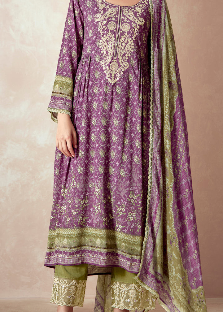 Purple Pure Muslin with Dori Embroidery Salwar Suit