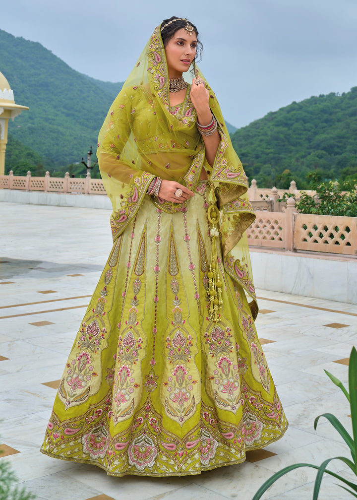 Pear Green Viscose Tissue Lehenga Choli with Embroidery Work