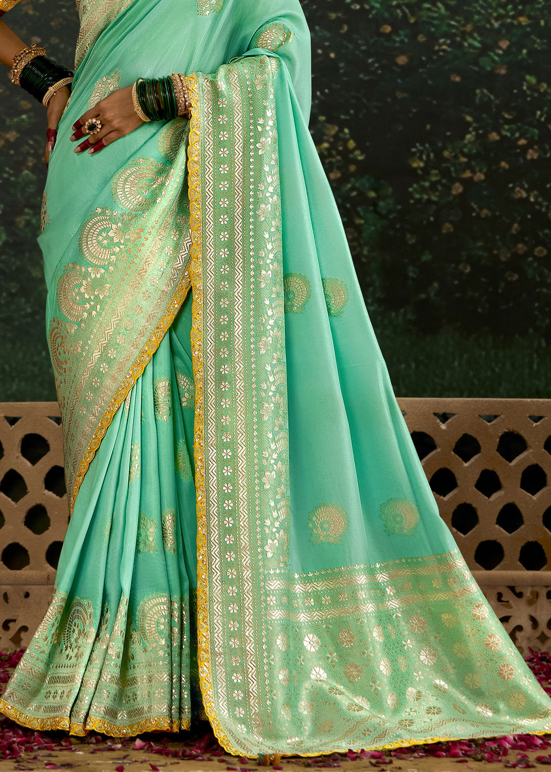 Pastel and Yellow Viscose silk Saree with Zari work