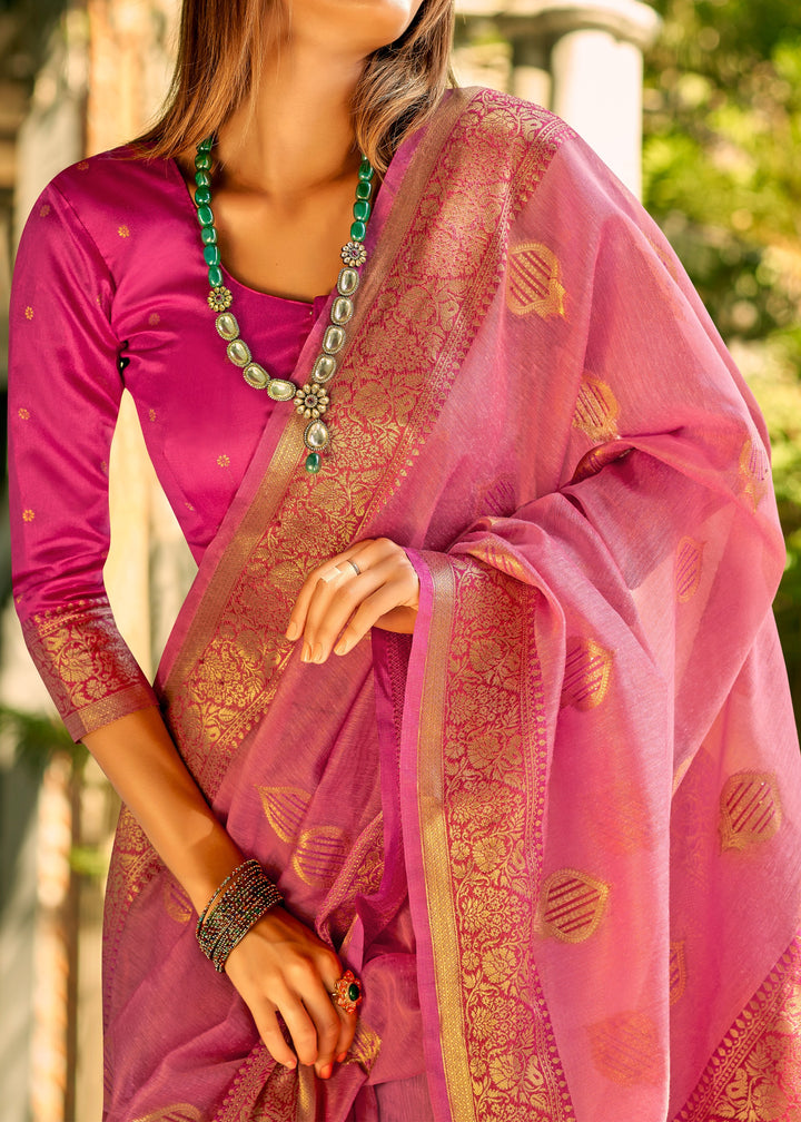 Barbie Pink Soft Tissue Silk Saree With Contrast Border