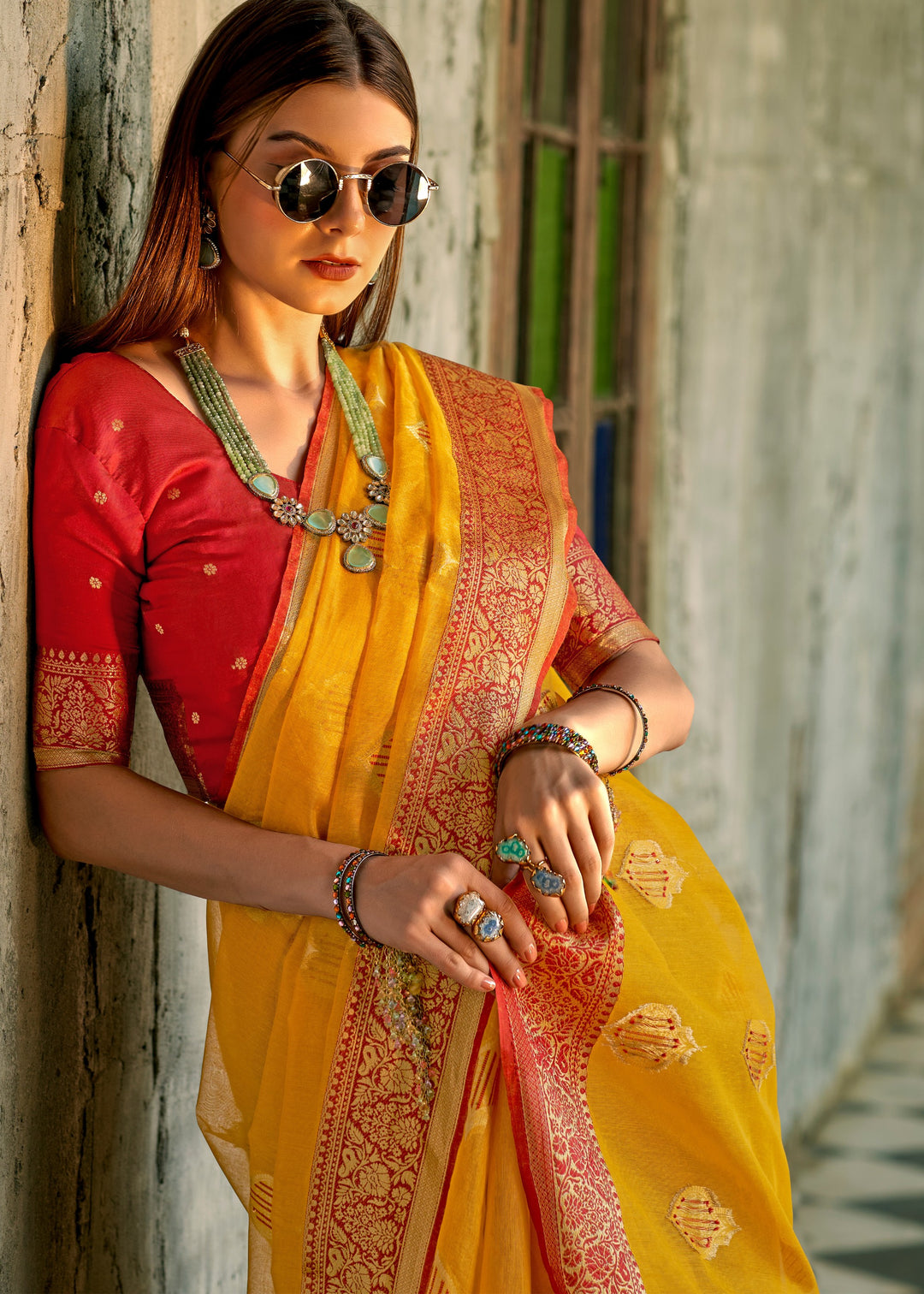 Dandelion Yellow Soft Tissue Silk Saree With Contrast Border