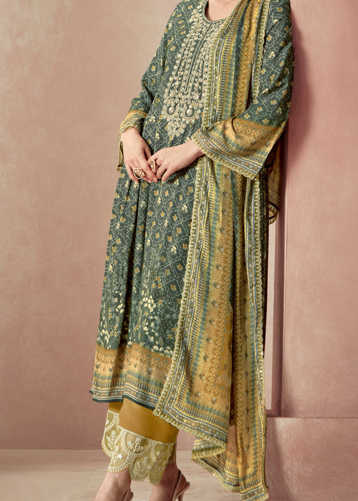 Green-Yellow Pure Muslin with Dori Embroidery Salwar Suit