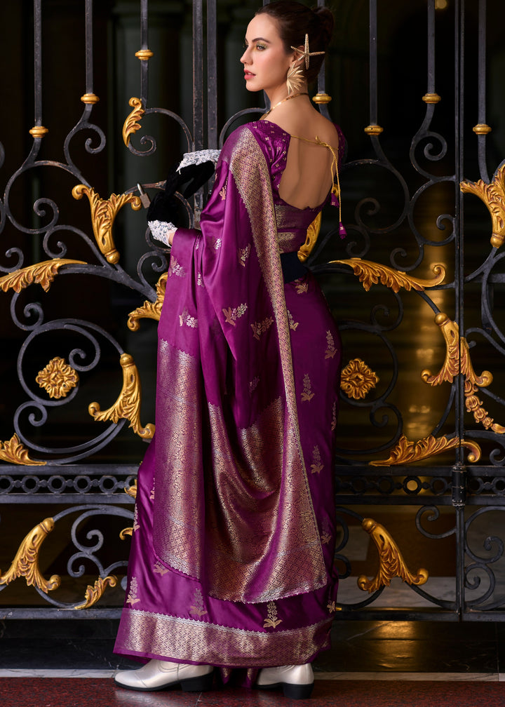 Irish Purple Satin Mungha Silk Saree