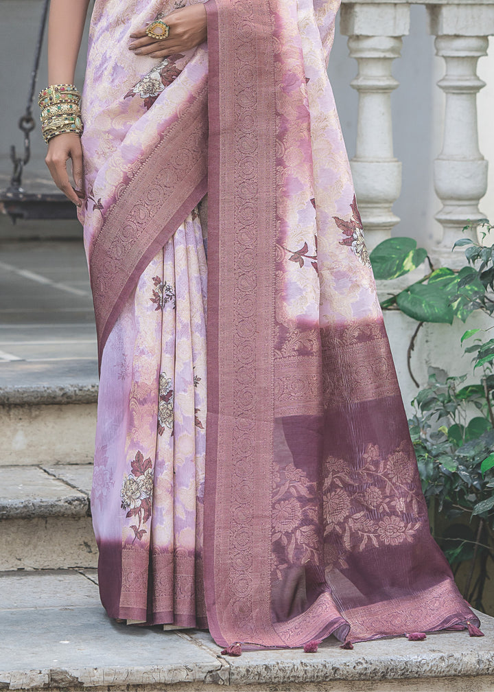 Lilac Purple Woven Silk Saree with Contrast Pallu