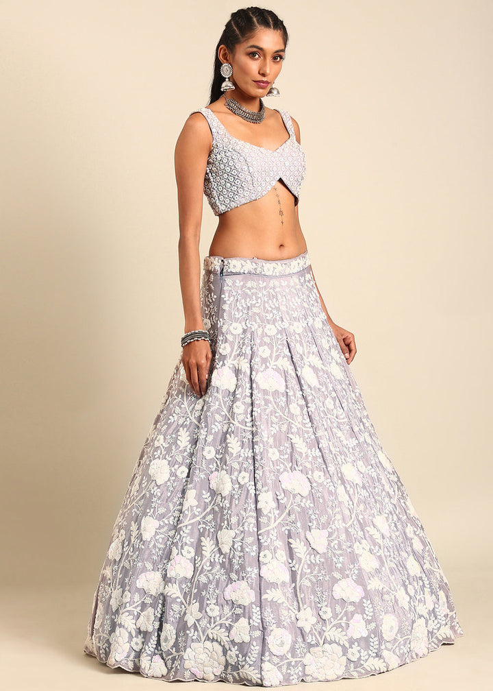 Silver Mauve Purple Georgette lehenga Choli with Sequins & Zarkan Embroidery