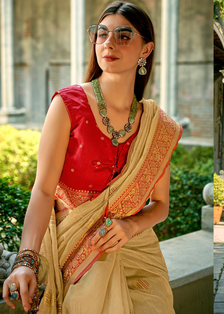 Sand Brown Soft Tissue Silk Saree With Contrast Border