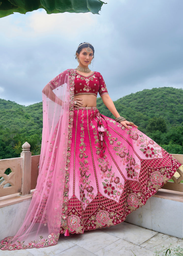 Raspberry Pink Viscose Tissue Lehenga Choli with Embroidery Work