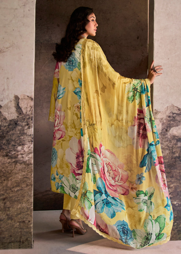 Yellow Pure Muslin with Digital Print Salwar Suit