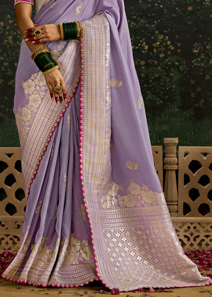 Lavender and Meganta Viscose silk Saree with Zari work