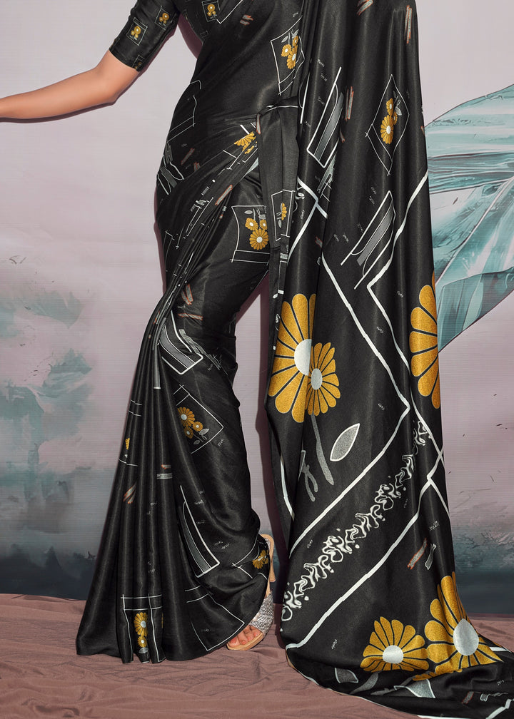 Winter Black Satin Crepe With Digital print