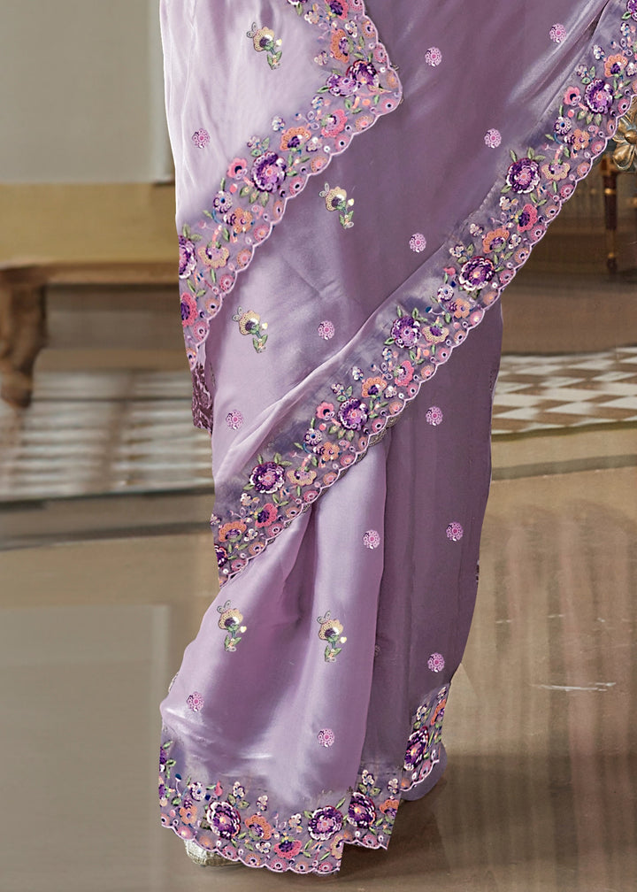 Wisteria Purple Fancy Tissue Saree With Unique Work And Designer Blouse