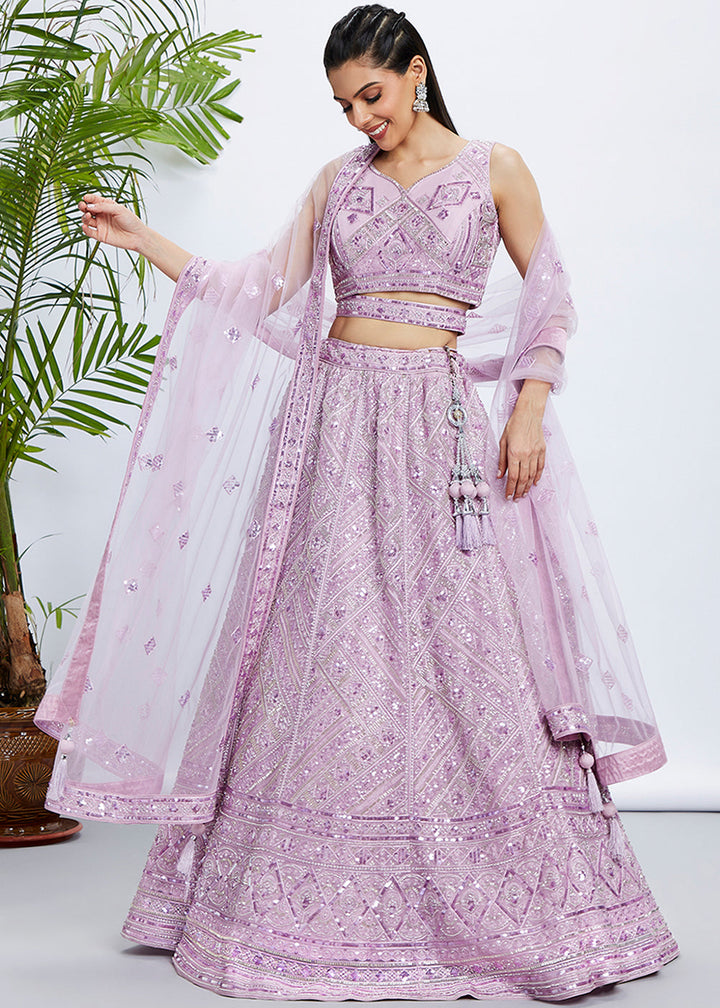 Lavender Purple Net Lehenga Choli with Cut-Dana, Sequins & Zarkan Embroidery work