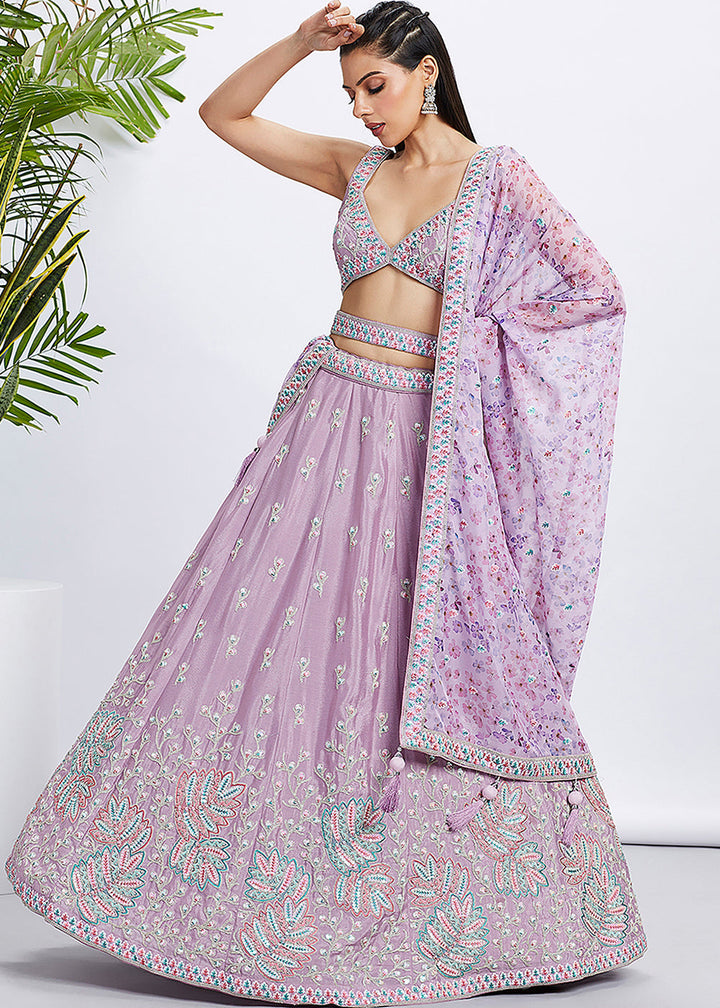 Helio Purple Chiffon Lehenga Choli with Sequins & Thread Embroidery work