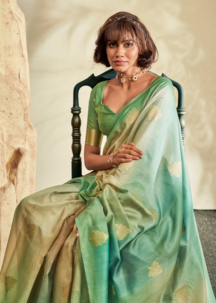 Emerald Green Handloom Khadi Silk with Digital Print