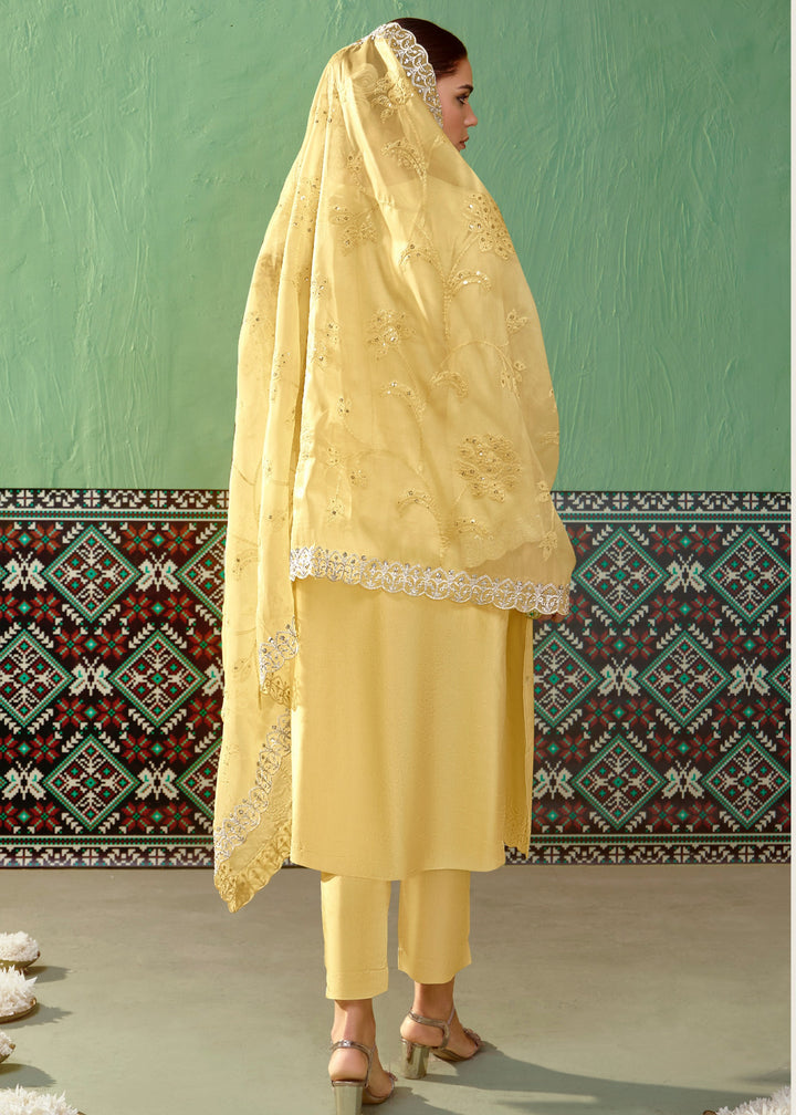 Yellow Pure Bamber Silk with Embroidery Salwar Suit