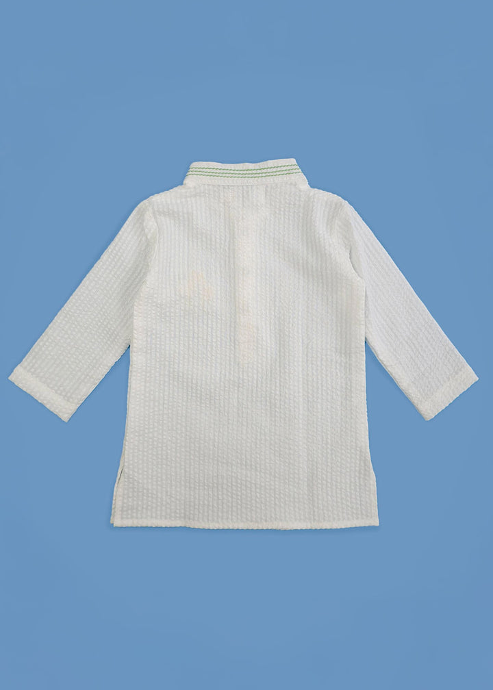 Organic Cotton Newborn Boys Textured White Kurta Set - Marigold