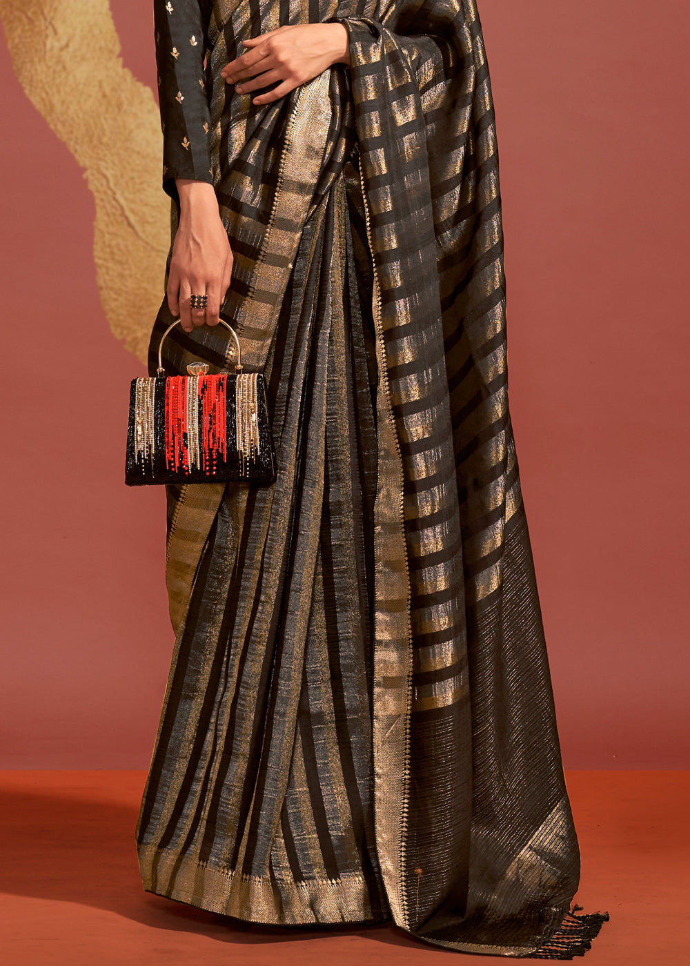 Midnight Black Handwoven Viscose Designer Saree